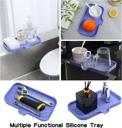 MicoYang Silicone Bathroom Soap Dishes with Drain Spout-Bathroom and Kitchen Sink Organizer,Sponge Holder,Dish Soap Tray,Perfect for Dispenser,Scrubber,Bottle,Cup on Sink or Counter-Coffee 4.9"×3.2"