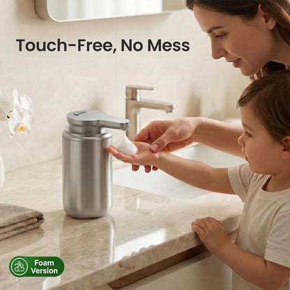 GentleJet WaveJet Automatic Foaming Soap Dispenser – Touchless Sensor, USB-C Rechargeable, 304 Stainless Steel, IPX5 Waterproof for Bathroom Kitchen Sink, 12 oz / 350 ml