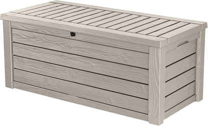 Keter 150 Gallon Resin Large Deck Box Organization and Storage Box for Patio, Outdoor Cushions, Garden Tools, Brown | Hydraulic Pistons, Resin, Weatherproof