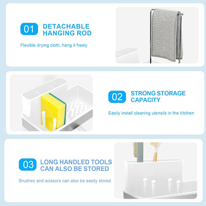 Kitchen Sink Caddy,Sponge Holder for Kitchen Sink with Dish Brush Holder, Auto Drain Tray, Sponge Drain Rack,Stainless Steel Sink Organizer Countertop，Sponge Soap(Grey)