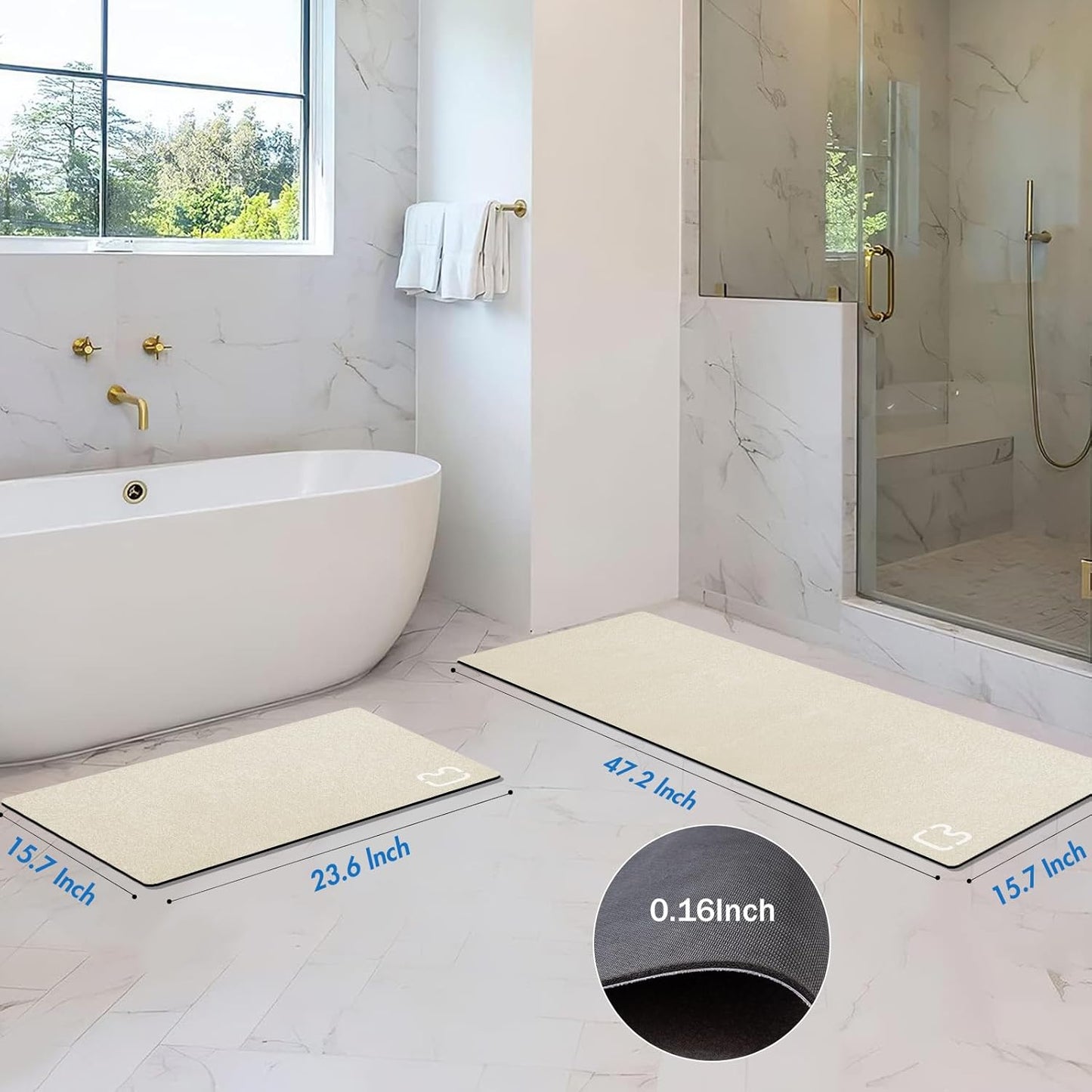 Diatomaceous Earth Bath Mat Rugs Super Absorbent Diatomite Stone Bath Mat Non Slip Quick Dry Thin Bathroom Mat Fit Under Door, Floor Rugs in Front of Bathtub, Shower Room, Sink,15.7"x23.6", Grey