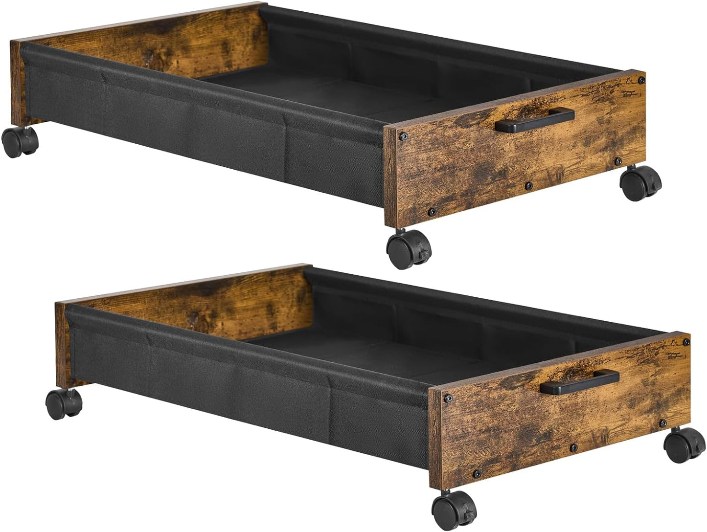 FOUCSSOMEI Under Bed Storage with Wheels, Wooden Under Bed Drawers On Wheels, Rolling Under Bed Shoe Storage, Space Saving, Rustic Brown,30L