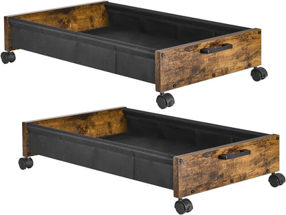 FOUCSSOMEI Under Bed Storage with Wheels, Wooden Under Bed Drawers On Wheels, Rolling Under Bed Shoe Storage, Space Saving, Rustic Brown,30L