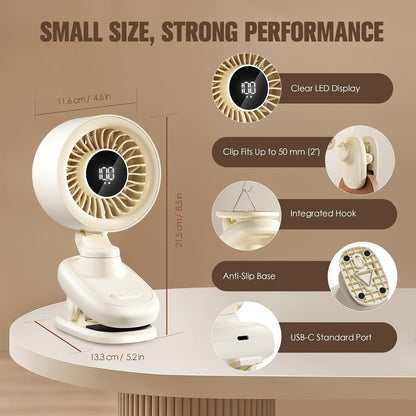 TRILINK Clip on Fan, Small USB Desk Fan with Rechargeable Battery, Oscillation, Timer, Stepless Speed & Ultra Quiet, Mini Portable Table Fan for Home, Desktop, Bedroom, Bed, Office, Travel, & Camping