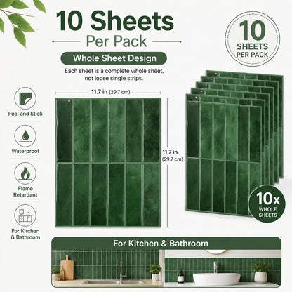 JOLOV 10 Pack Peel and Stick Backsplash Tiles, Waterproof 3D Stickers | Thicker self-adhesive 3D tile stickers for kitchen and bathroom walls; removable, waterproof and easy to install.