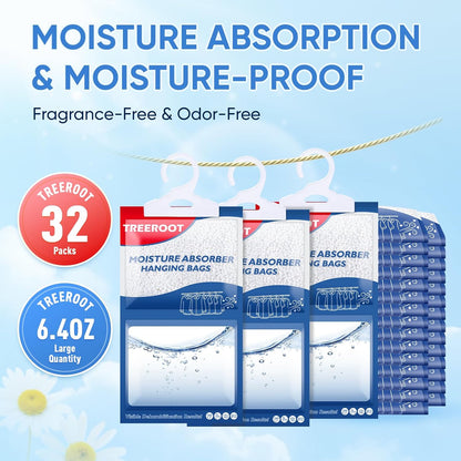 24 Pack Moisture Absorbers for Closet, 6.4OZ Hanging Closet Dehumidifier Bags, Hanging Humidity Absorber in Wardrobes, Kitchens and Bathrooms