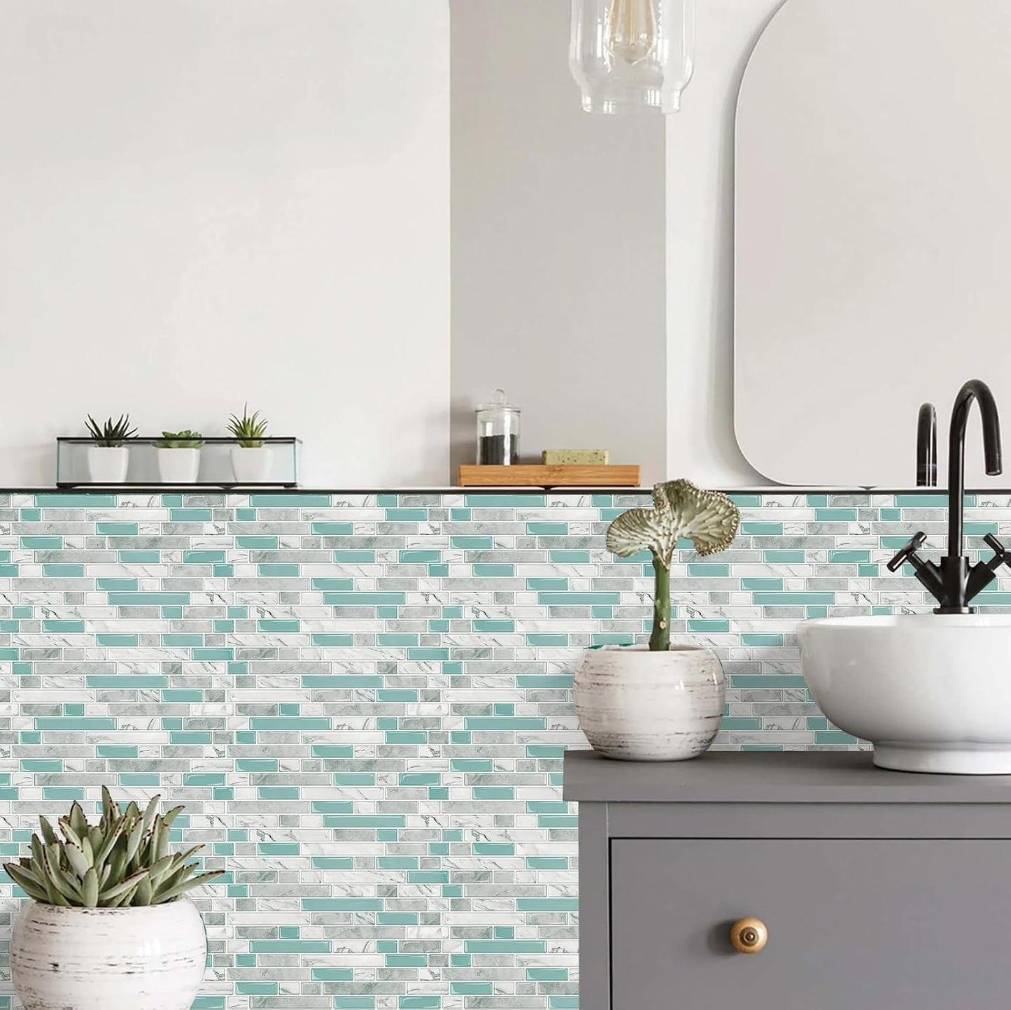 STICKGOO Thicker Design Peel and Stick, Self Adhesive Stick On Tile Backsplash for Kitchen and Bathroom, Beige & White, 12”×12”, 10 Sheets