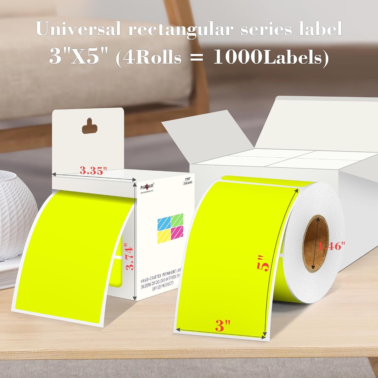 PARLAIM 3 x 5 inch Rectangle Sticker Labels, 250PCS Adhesive Color Coding Stickers for Moving Box Inventory Label, Fluorescent Green