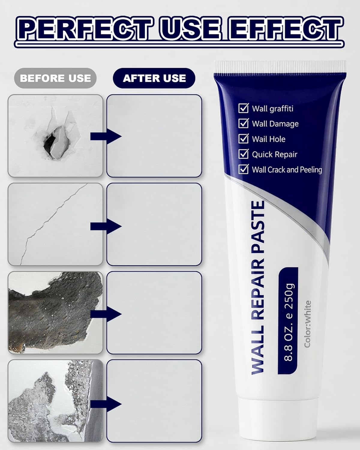 Efficient Drywall Repair Kit with Scraper,Wall Repair Paste Tube,Quick-Drying Wall Mending Agent, Wall Repair Paste,Multi-Functional Patch Paste for Wall Crack/Nail Hole/Graffiti,Wall Surface(1pack)