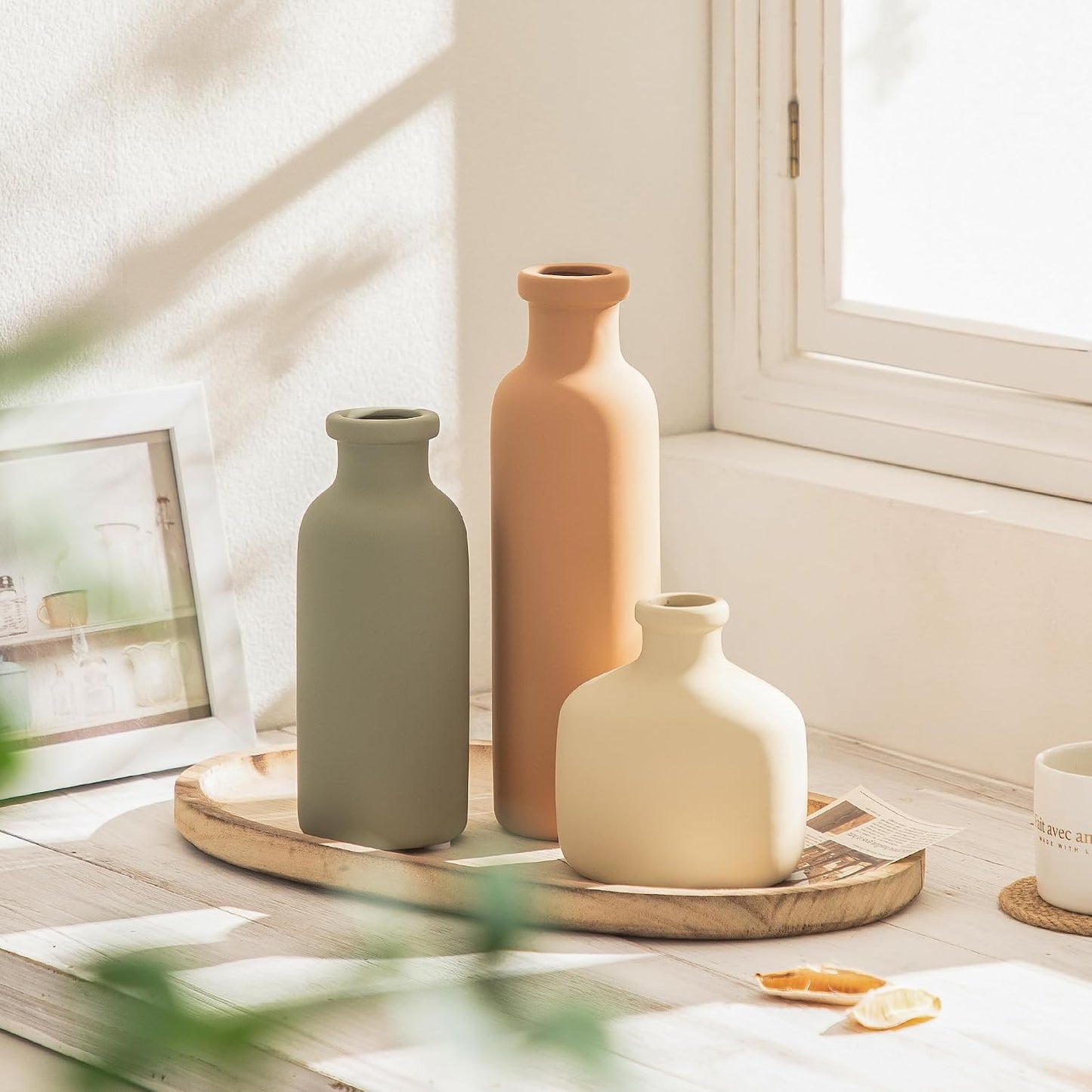 Bud Vase - Flower Vase Set - Decorative Vases - Ceramic Small Vase Set of 3 for Centerpieces - Ice Creak for Decor - Modern Decoration Vases for Home Farmhouse Table Office, Mini Vase by Lyeec