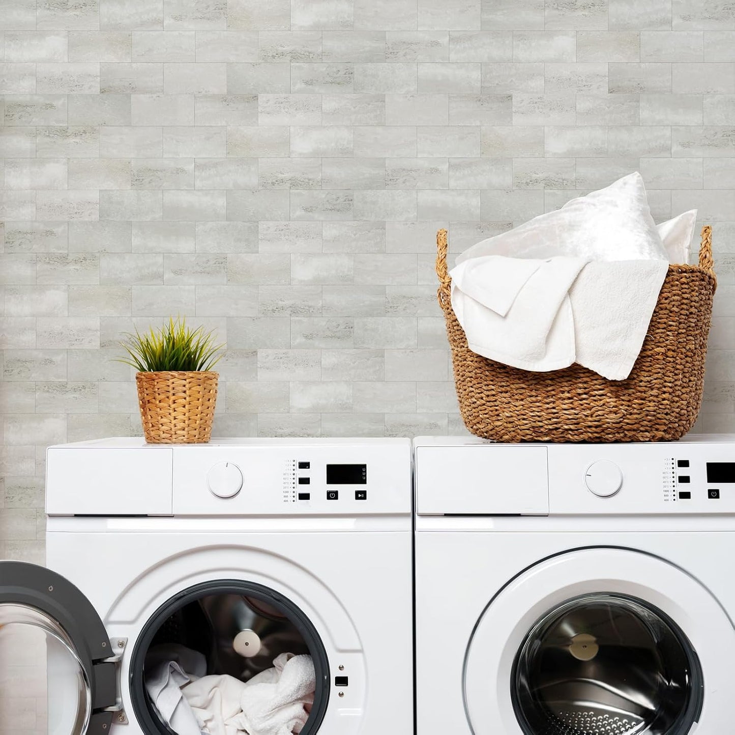 10- Sheet Polished White Peel and Stick Backsplash, 12’’Luxury PVC Ceramic Look Self Stick Subway Tiles, Waterproof Peel and Stick Wall Tiles for Kitchen and Bathrrom