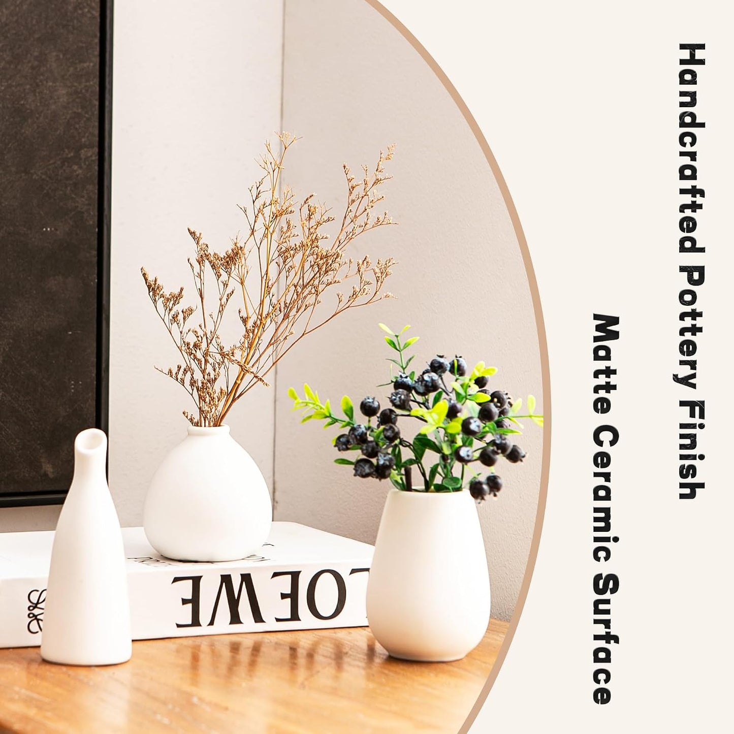 Small Ceramic Vase Set of 5, Modern White Vase, Bud Vase, Boho Decorative Vase for Fireplace, Entryway and Living Room, Centerpiece Table Decorations