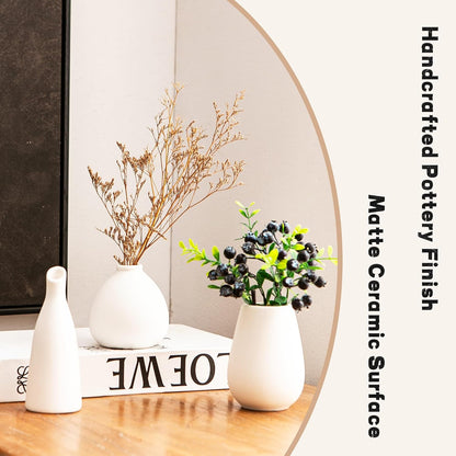 Small Ceramic Vase Set of 5, Modern White Vase, Bud Vase, Boho Decorative Vase for Fireplace, Entryway and Living Room, Centerpiece Table Decorations