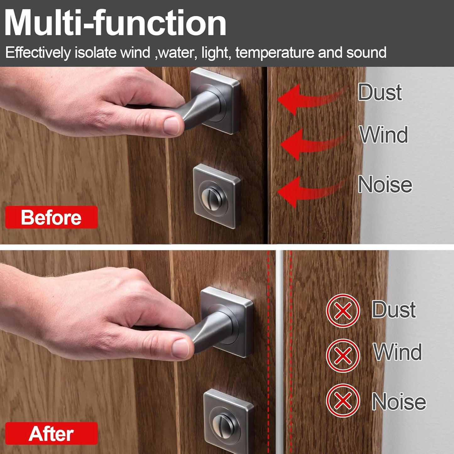 [New Upgrade] 19.7Ft Silicone Door Weather Stripping Door Seal Strip for Doors & Windows, Multi-Layer Soundproof Chamber Design, Self-Adhesive, Seal Large Gaps, Easy to Cut & Install