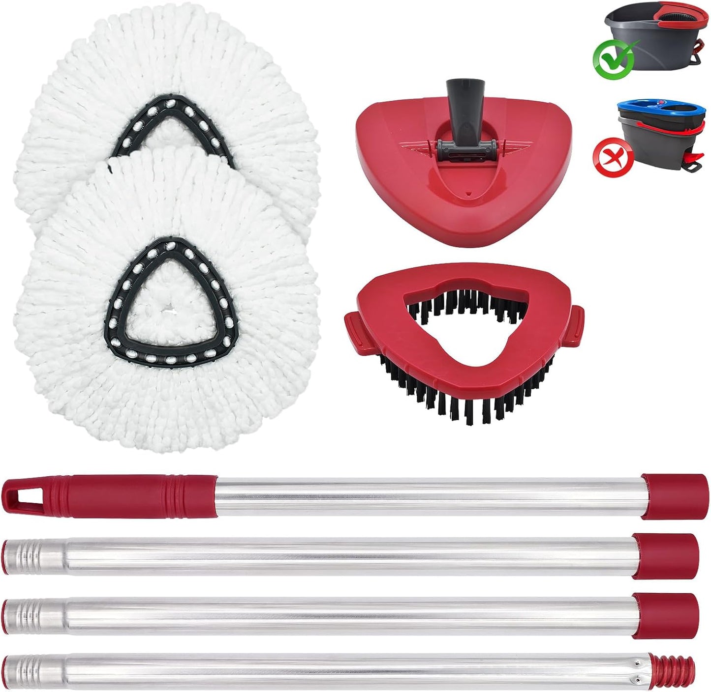 Mop Head Replacement, Base, Mop Handle for Ocedar RinseClean 2-Tank System, 2 Microfiber Mop Refills, Extendable Length 30-59" Mop Handle, Base and Scrubber for All Hard-surfaced Floor