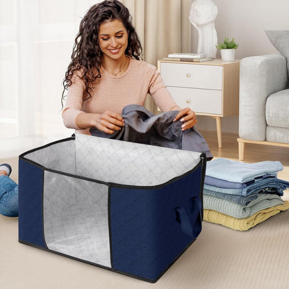 Fab totes 6 Pack Storage Bags for Clothes and Blanket, Foldable Closet Organizers and Storage with Zippers, Clear Window and Handles, Fabric Storage Bins for Sweater, Comforter, Bedding,Linen Sheets