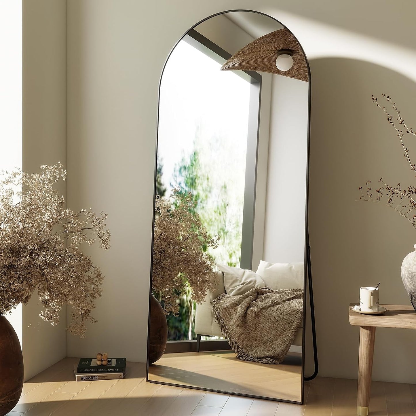 HARRITPURE 64"x21" Arched Full Length Mirror Free Standing Leaning Hanging Mounted Mirror Aluminum Frame Modern Simple Home Decor for Living Room Bedroom Cloakroom, Gold