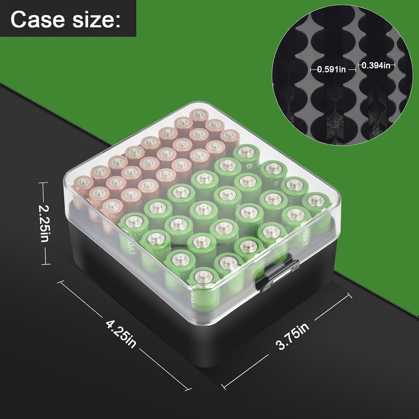 ALCYON Battery Organizer Storage Case, Battery Vault Box Container for 48pcs AA Batteries, Plastic Clear Protective Battery Holder for Travelling/Home/Office (Black, Large)