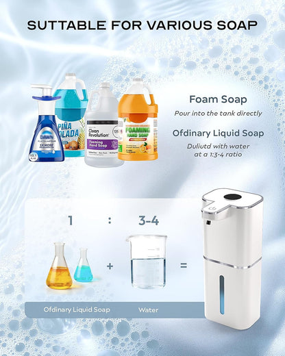 Automatic Foaming Soap Dispenser Touchless, 6-Level Adjustable,13.5oz/400ml Rechargeabled Wall Mounted Smart for Bathroom and Kitchen Dish Soap,White
