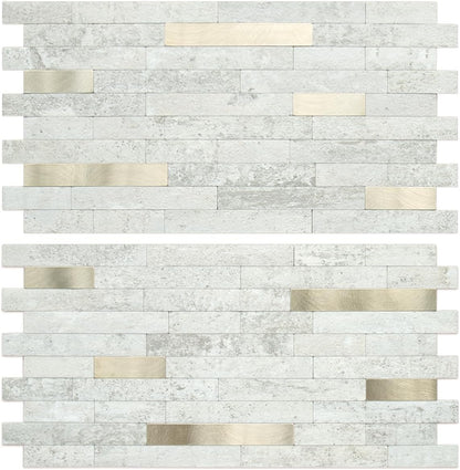 AULIGET 20 Sheets Peel and Stick Backsplash, Black & Grey Wood Look PVC Mixed Metal Stick on Backsplash Tiles for Kitchen