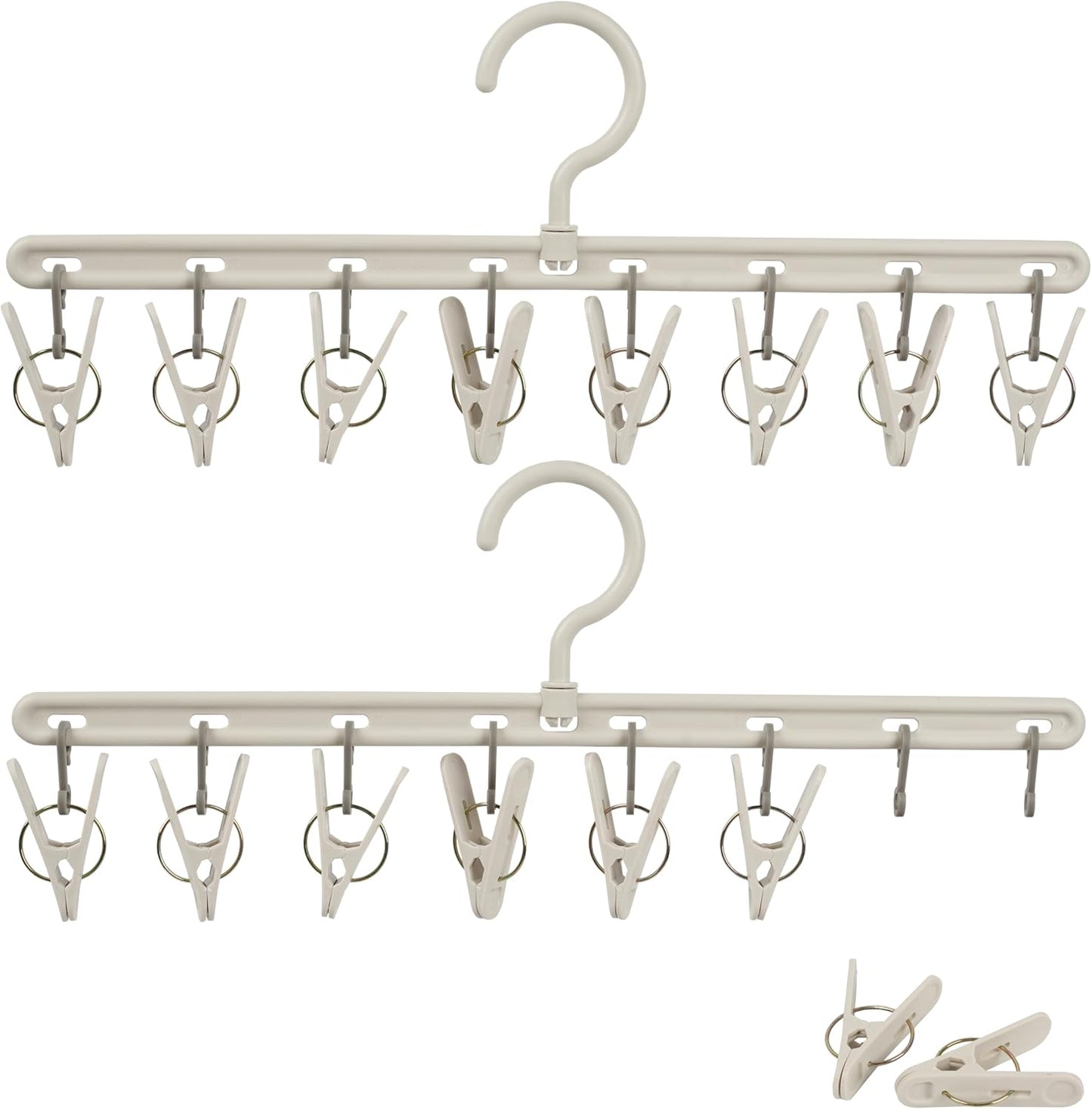 Foshine Clothes Hanger 2 Pack with 8 Clips,Clothes Drying Racks for Drying | Windproof For Drying Socks Bras Underwears Baby Clothes, Hats Scarfs Towels Pants and Gloves Diaper