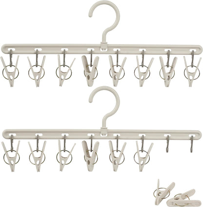 Foshine Clothes Hanger 2 Pack with 8 Clips,Clothes Drying Racks for Drying | Windproof For Drying Socks Bras Underwears Baby Clothes, Hats Scarfs Towels Pants and Gloves Diaper