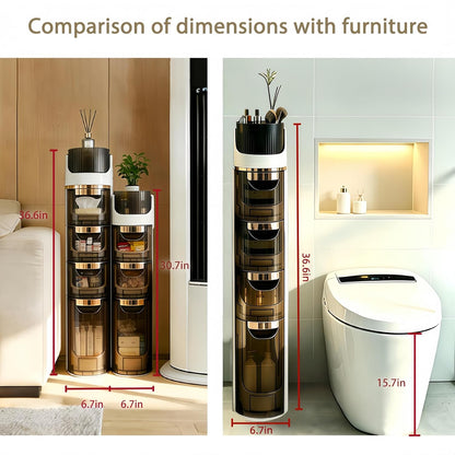 BGYMF 4-Tier Slim Bathroom Storage Cabinet,Slim Cabinet for Bathroom,Narrow Rolling Storage Cart with Wheels, White Plastic Organizer for Small Spaces, Kitchen, Laundry Room, Corner