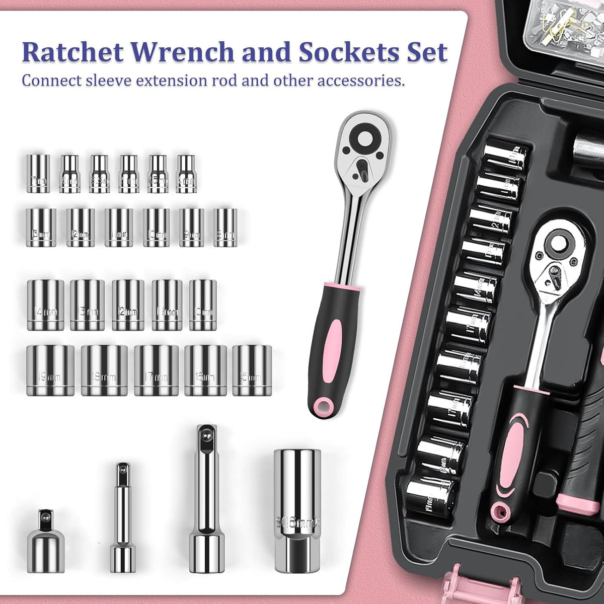 Sundpey Home Tool Kit 281-PCs - Portable Complete Basic Repair General Hand Tool Sets for Men Women - Full Tool Set with Socket Wrench Set & Screwdriver Set & Metric Hex Key & Pliers & Tool Box Case