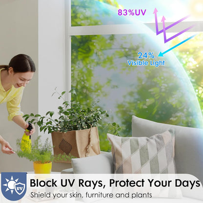 rabbitgoo Window Privacy Film, Decorative Stained Glass Window Film, Sun Blocking Glass Clings, Renter-Friendly Static Cling Frosted Sticker Covering for Home Door, Rainbow Tulip 17.5" X 78.7"