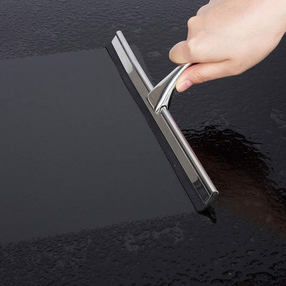 12 Inch Squeegee for Shower, Shower Squeegee with Suction Cup Hooks, for Glass Door Marble Mirror Bathroom, Chrome Plated Stainless Steel Deluxe Car Window Home Kitchen Tile Scraper