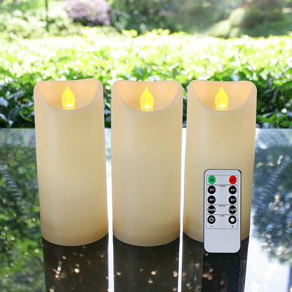 Homemory Dripping Wax Flameless Candles, Battery Operated Candles with Remote Control and Timers, LED Pillar Candles, Electric Fake Candles, 3" x 6", Set of 2