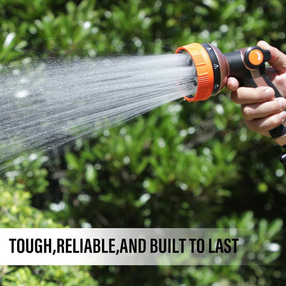 Heavy Duty Metal Hose Sprayer, 8 Patterns & Thumb Control, Orange | Rust-proof metal,8 spray patterns,thumb-control flow,on-off valveergonomic grip,for lawns, plants,cars,pets
