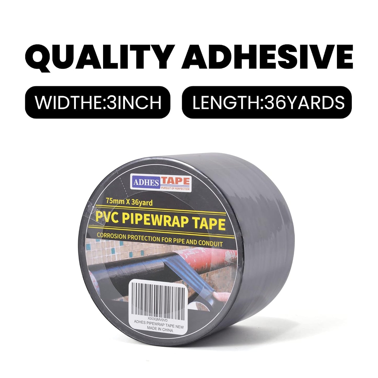 ADHES Corrosion Protection Pipe Tape, 2 Inch X 36 Yds(108FT), 6.0Mil PVC Pipe Wrap Tape Weatherproof Wrap Duct Tape for Drain Pipe, Metal & Electrical Piping, Outdoor, Underground Pipe, Black