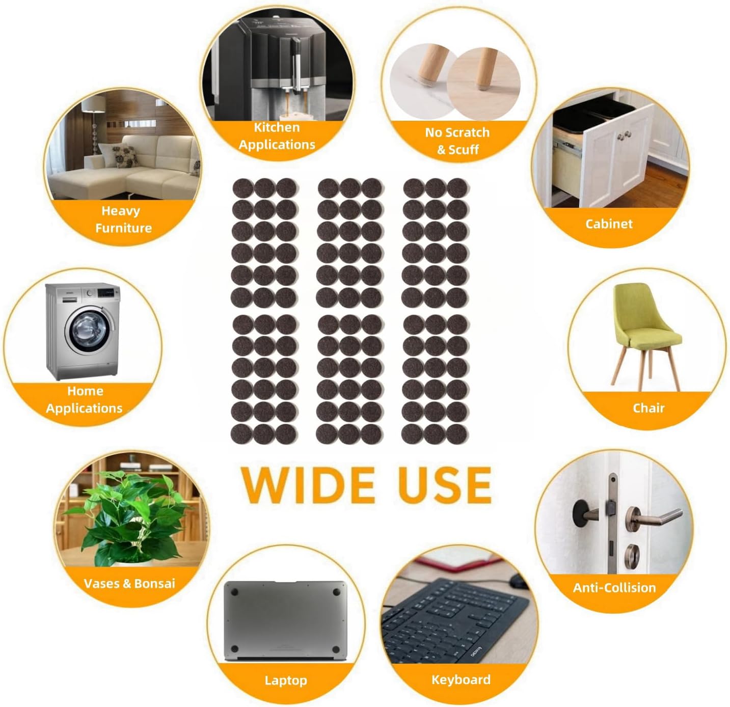 Furnigear Felt Furniture Pads for Hardwood Floors - Self Adhesive Chair Felt Pads, Floor Protector for Furniture Feet, Furniture Sliders Moving Your Furniture Smoothly - Anti Scratch 96 Pcs 3/4" Round