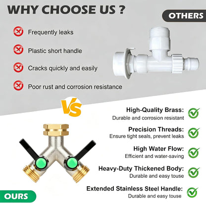 Love Is War 2 Way Hose Splitter Garden Water Faucet Spigot Splitter | Standard 3/4 inch GHT thread fits all common outdoor spigots and hoses