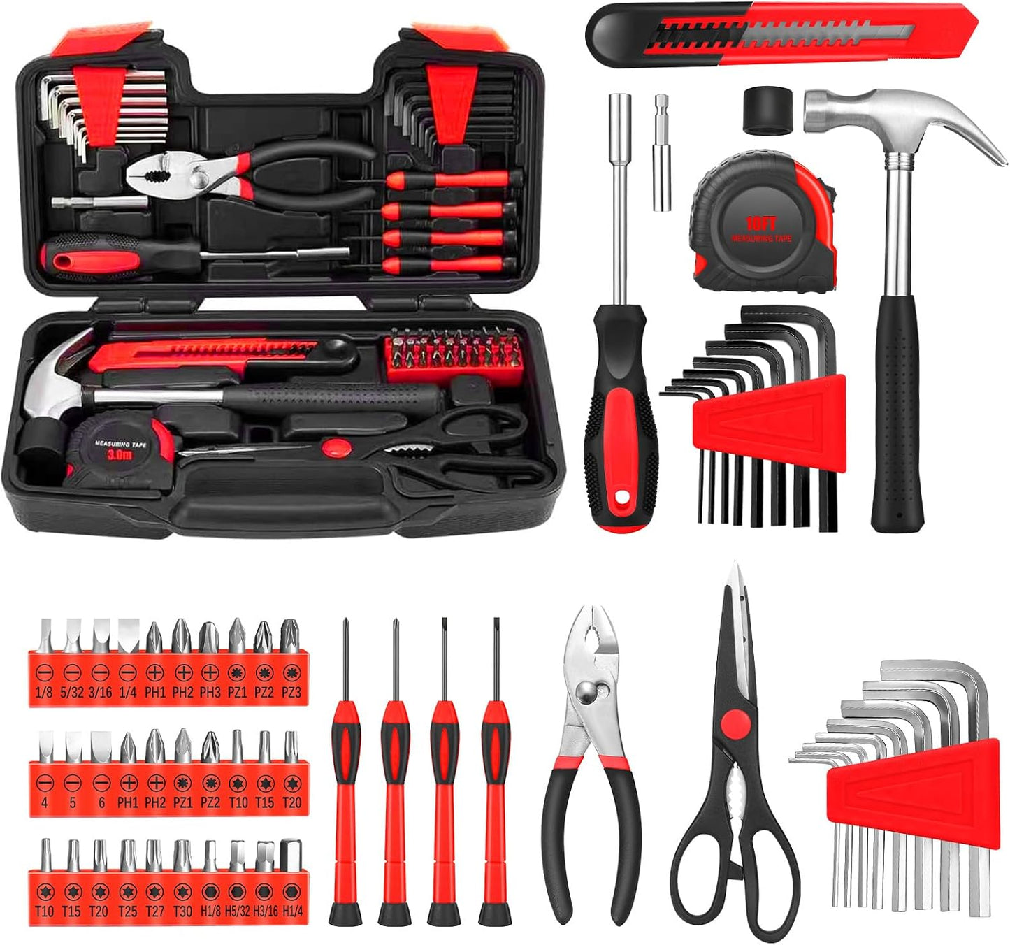 144-Piece General Household Hand Tool Kit with Plastic Toolbox Pink | Basic General Hand Tool Kit, Household Tool Set, for Home Repair, Office & College Dormitory Use, Daily Use for Women