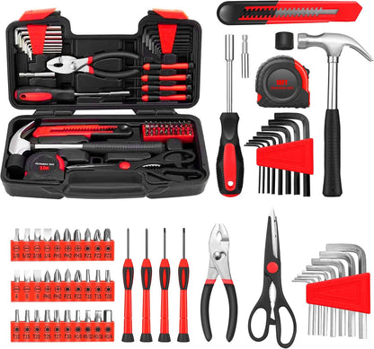 144-Piece General Household Hand Tool Kit with Plastic Toolbox Pink | Basic General Hand Tool Kit, Household Tool Set, for Home Repair, Office & College Dormitory Use, Daily Use for Women