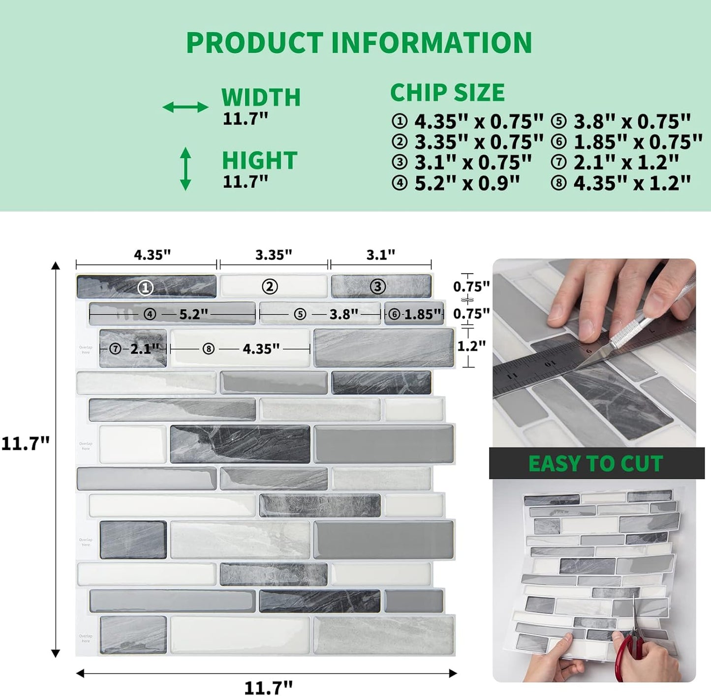 LONGKING Self-Adhesive Kitchen Backsplash, Marble Look Decorative Tiles (10 Tiles)