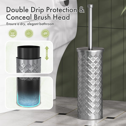 Toilet Bowl Brush and Holder Set 2 Pack with 4 Extra Brush Heads | Extra Long Handle with Splash Guard Cover, Tool-Free Installation, Bathroom Space-Saving, Cleaner Sets for Apartments, RV (White)