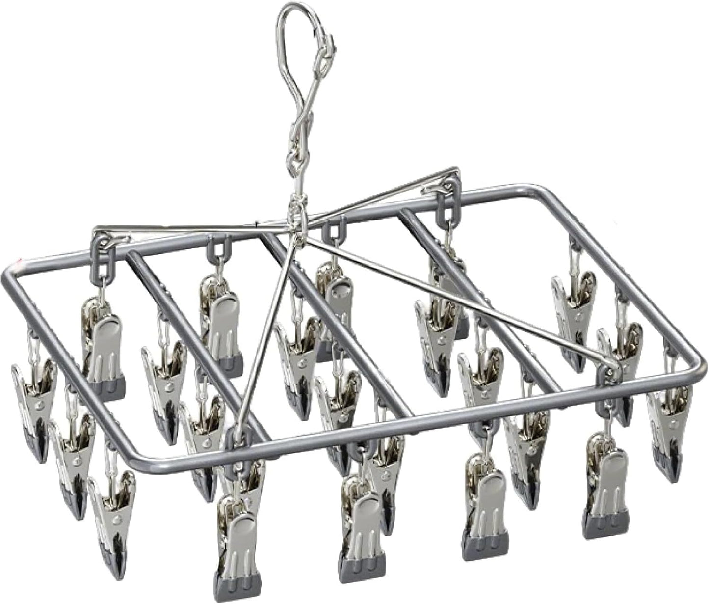 Drying Rack for Sock, Stainless Steel Sock Drying Rack with 23 Clips, Swivel Hook Windproof Hanger for Sock, Laundry, Hat, Scarf, Bras, Towel, Underwear, Pants, Gloves (White)