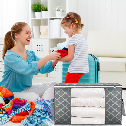 90L Large Storage Bags, 6 Pack Clothes Storage Bins Foldable Closet Organizers Storage Containers with Reinforced Handle for Clothing, Blanket, Comforters, Bed Sheets, Pillows and Toys (Gray)