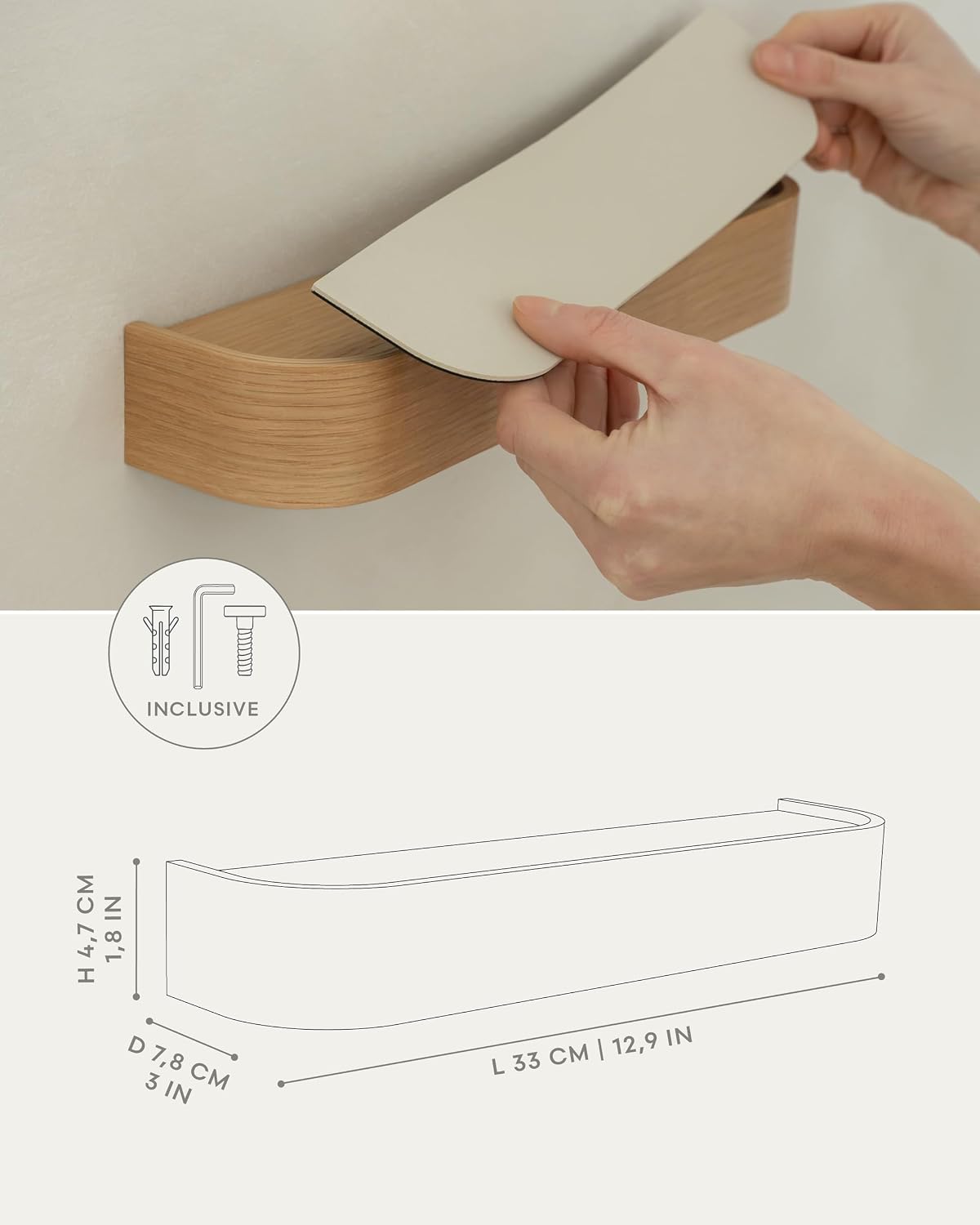 Kazai. Key Holder 'Toke' | Minimalist Key Hook Design from Berlin | Modern Key Holder Wall Mount with Wooden Shelf | Key Rack for Wall as Entryway Organizer | Walnut