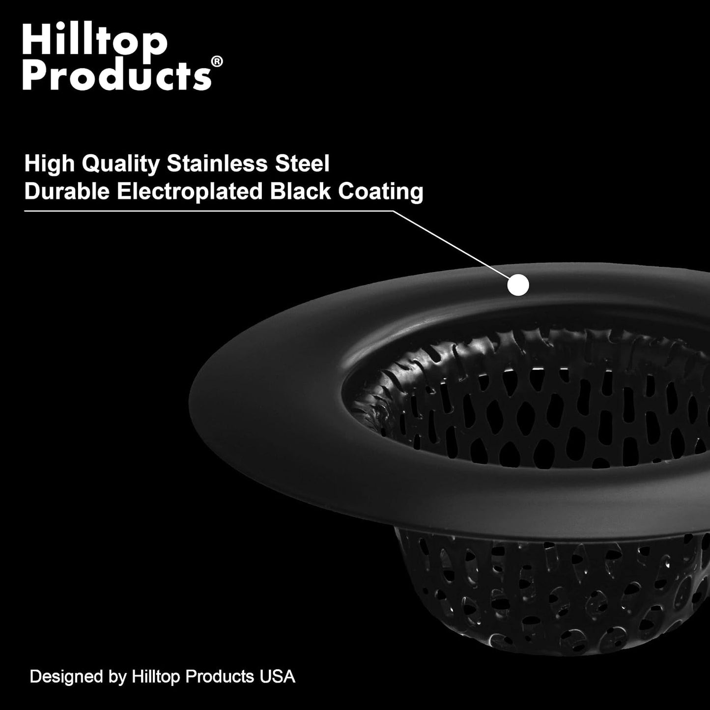 2 Pack - 2.25" Top / 1" Basket- Black Sink Strainer Bathroom, Utility, Slop, Laundry, RV and Lavatory Sink Drain Strainer Hair Catcher. Stainless Steel with Black Electroplated Coating