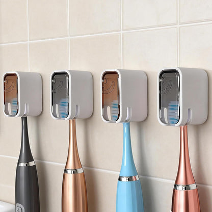4PCS Toothbrush Holder Wall Mounted with Cover, Toothbrush Holder Single Slot Toothbrush Dispenser Storage Organizer for Bathroom Family & Travel