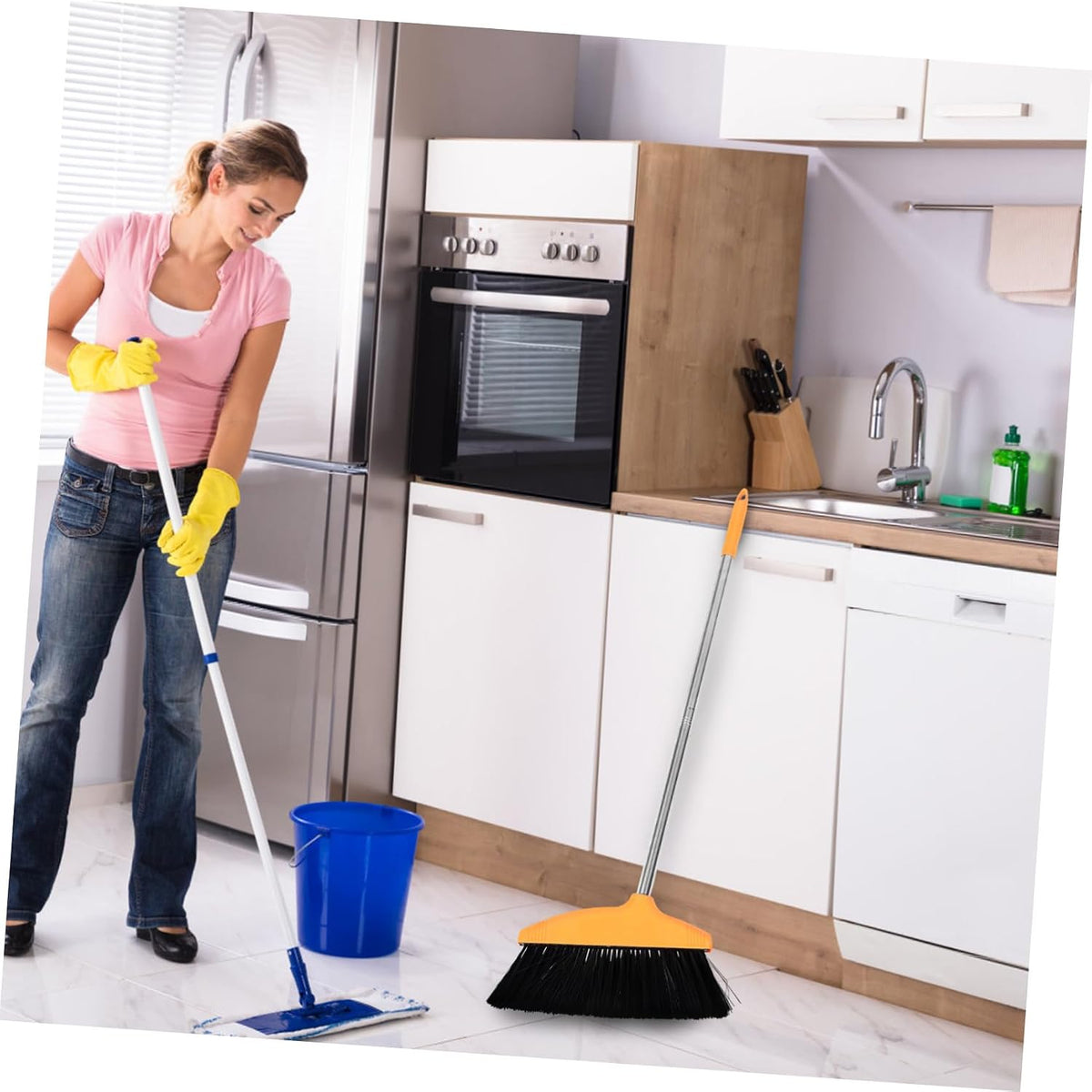 DECHOUS Floor Broom with Plastic Angle Head Heavy Duty Commercial Cleaning Tool for Indoor Outdoor Use for Pet Hair Garage Patio Restaurant Cleanup