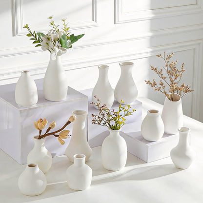 White Ceramic Bud Vase Set of 5, Mini Vases for Flowers, Decorative Small Vases for Home Decor, Boho Wedding Centerpieces, Living Room, Dining Table & Shelf Decor