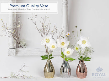 Royal Imports Ceramic Bud Vase, Small Single Stem Flower or Rose Centerpiece, Mini Decorative Floral Holder, Rustic Farmhouse Home Decor, Kitchen, Fireplace, Shelf - White - Set of 3