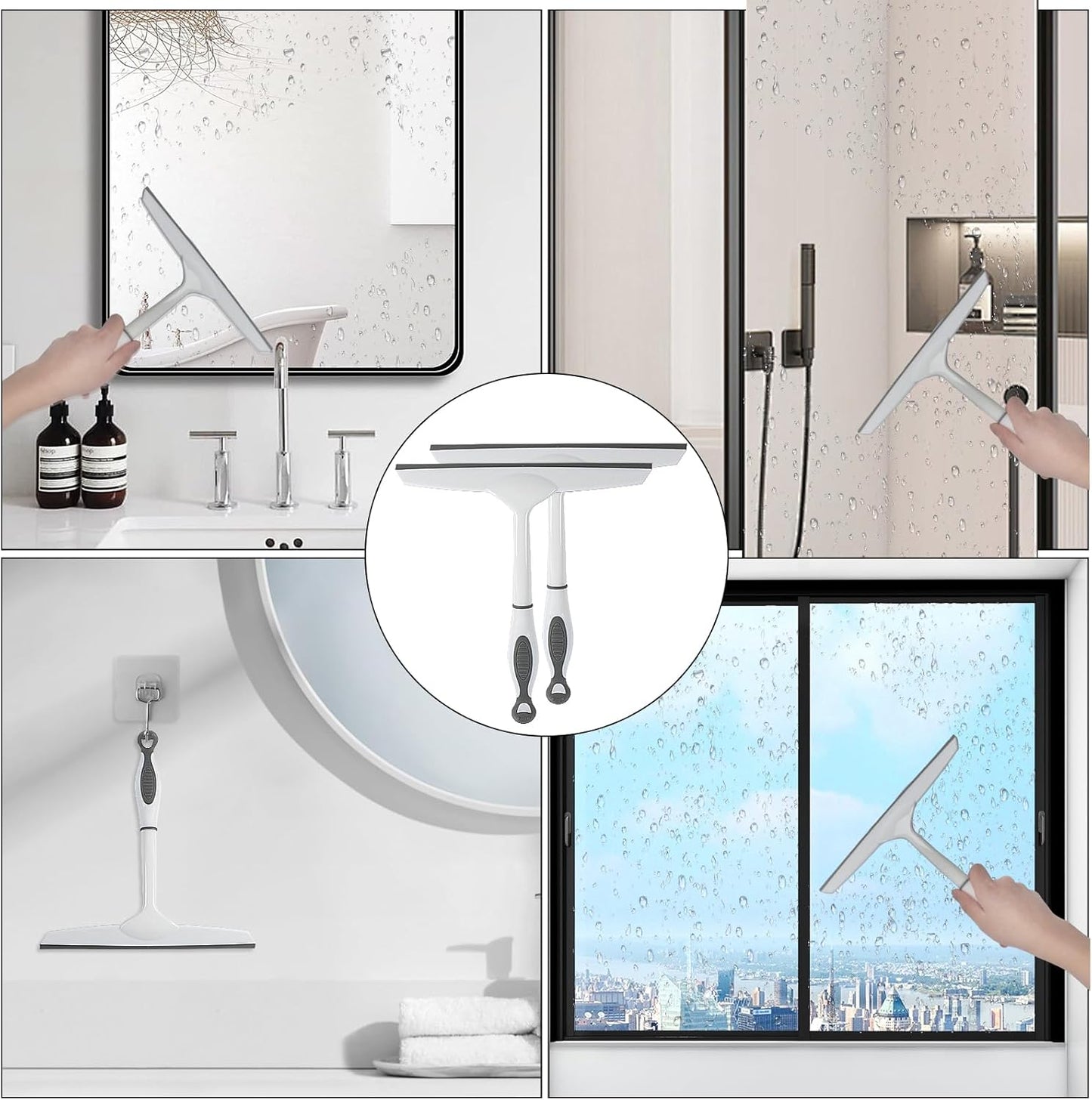 2 Pcs Shower Squeegee for Shower Glass Doors,Car Window Windshield Mirror Tile Cleaner Cleaning Wiper Squeegees Tool with Hook, Window Cleaning Shower Glass Squeegees