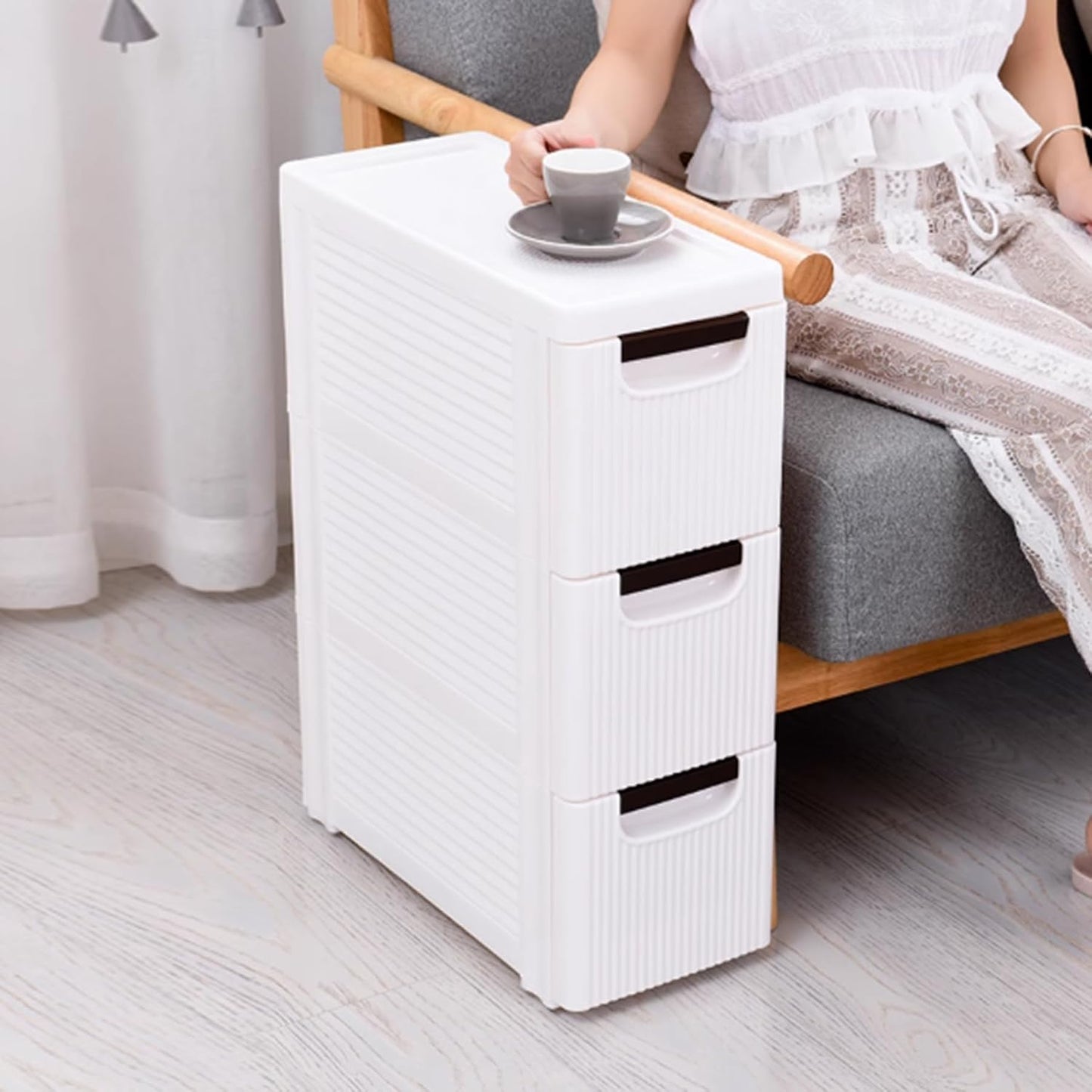 3 Drawers Slim Bathroom Storage Cabinet,Narrow Plastic Storage Cart,Rolling Dresser on Wheels for Bedroom,Living Room,Bathroom,Kitchen
