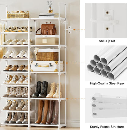 WOWLIVE 9 Tiers Large Shoe Rack Storage Organizer for Closet 50-55 Pairs Shoe Tower Unit Shelf Stackable Shoe Rack with Metal Pipes Plastic Connectors Black(SSS3B9)
